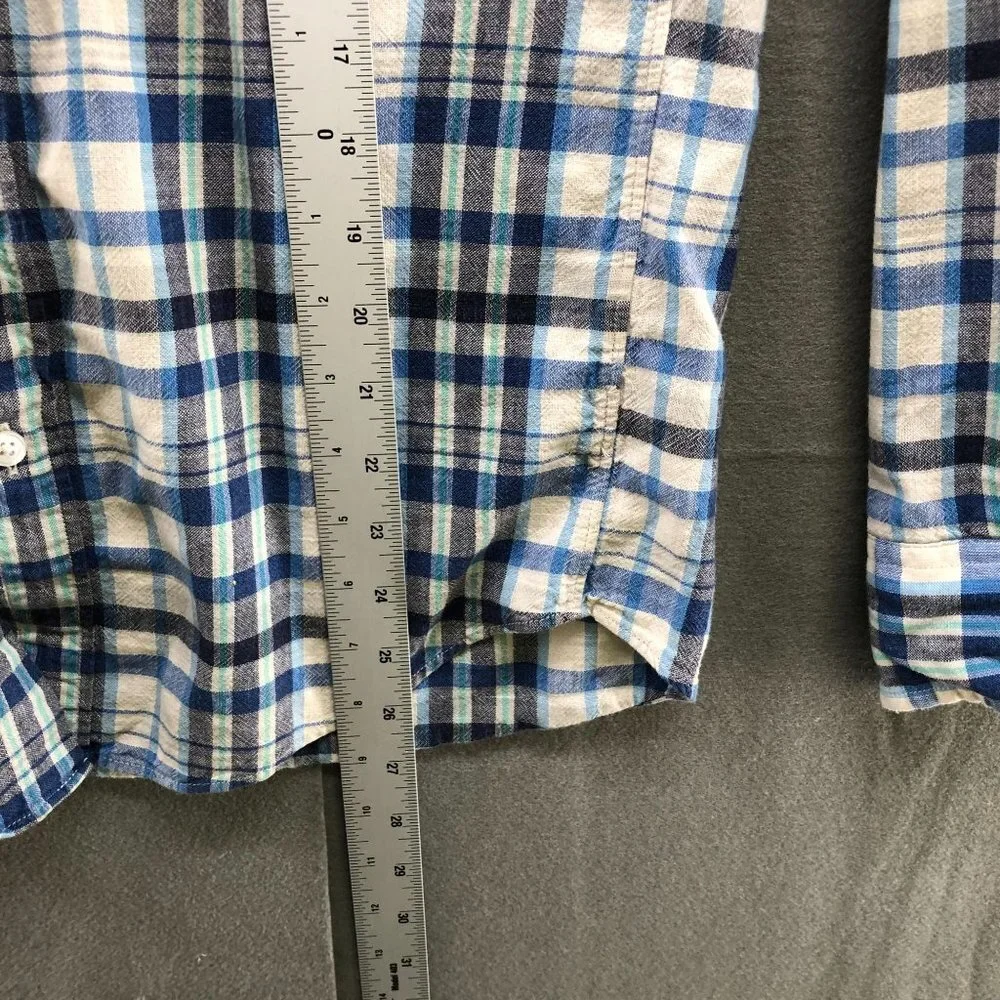 J. Crew Long Sleeve Shirt Mens S Slim‎ Fit Blue Plaid Homespun Slub Cotton